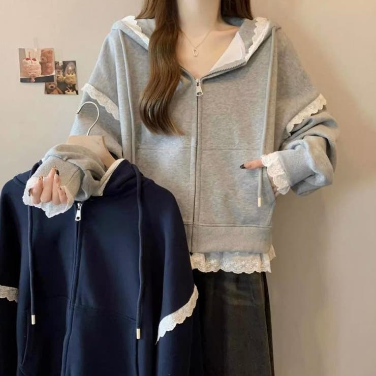 【春夏新作】レーストリミングガーリージップパーカー | LADY LIKE  | 詳細画像2 