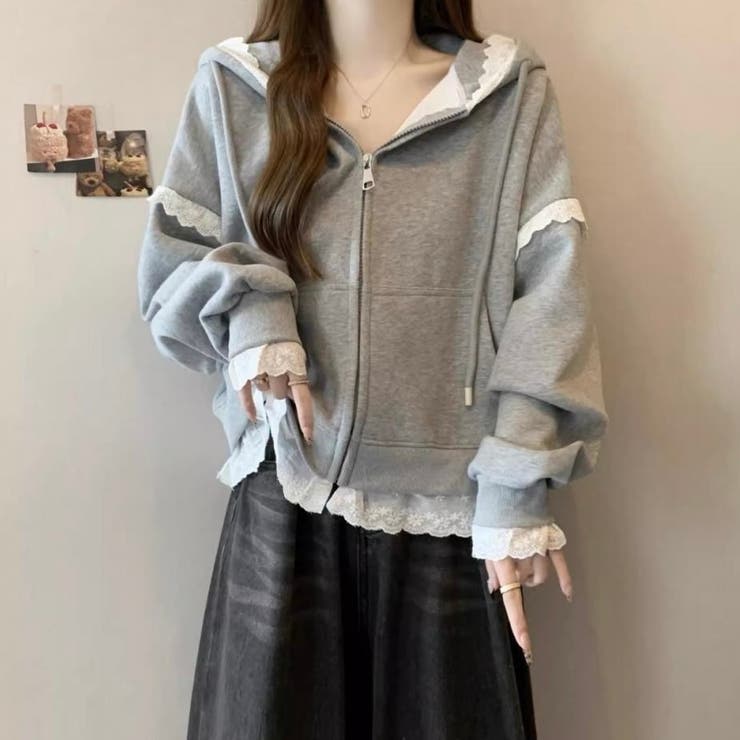 【春夏新作】レーストリミングガーリージップパーカー | LADY LIKE  | 詳細画像3 