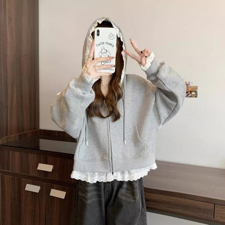 【春夏新作】レーストリミングガーリージップパーカー | LADY LIKE  | 詳細画像5 