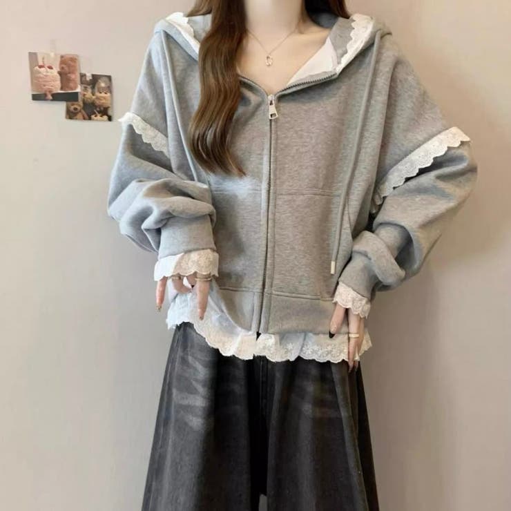 【春夏新作】レーストリミングガーリージップパーカー | LADY LIKE  | 詳細画像6 