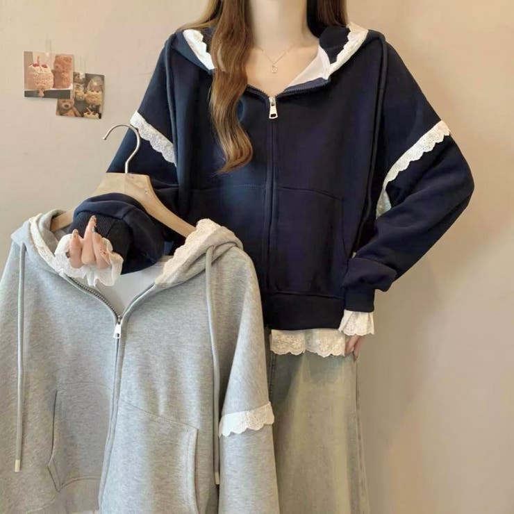 【春夏新作】レーストリミングガーリージップパーカー | LADY LIKE  | 詳細画像8 