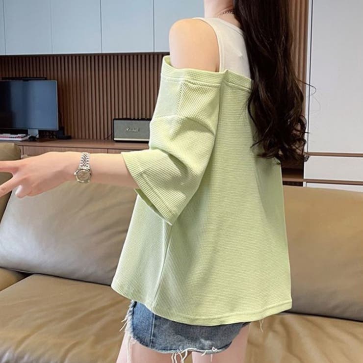 【春夏新作】レイヤード風ロゴプリントオフショルトップス | LADY LIKE  | 詳細画像6 