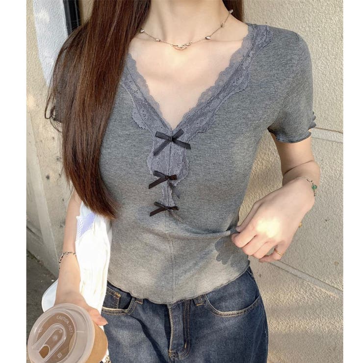 【春夏新作】リボンレースV開きトップス | LADY LIKE  | 詳細画像3 