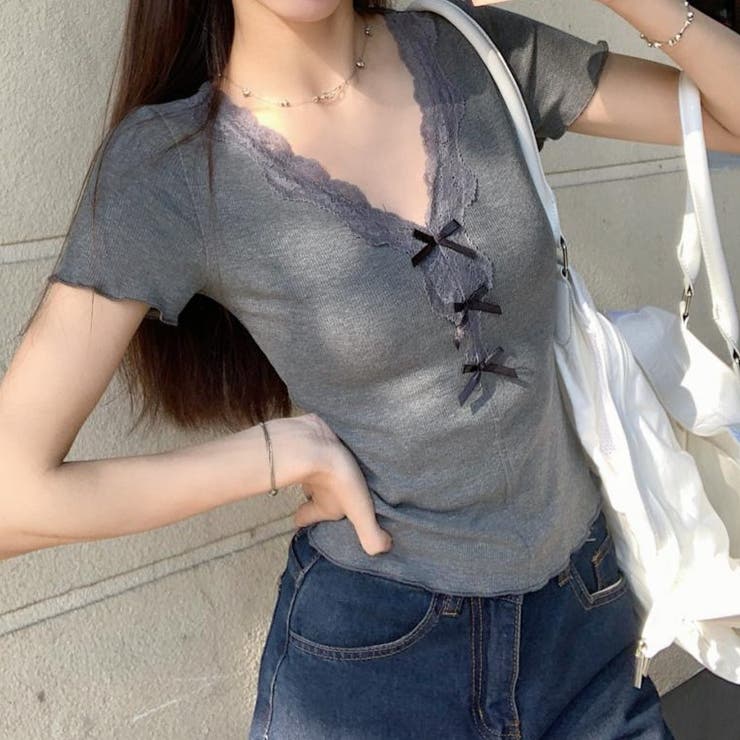 【春夏新作】リボンレースV開きトップス | LADY LIKE  | 詳細画像4 