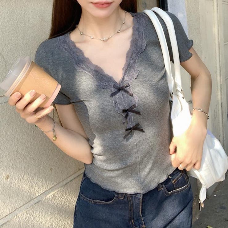 【春夏新作】リボンレースV開きトップス | LADY LIKE  | 詳細画像5 