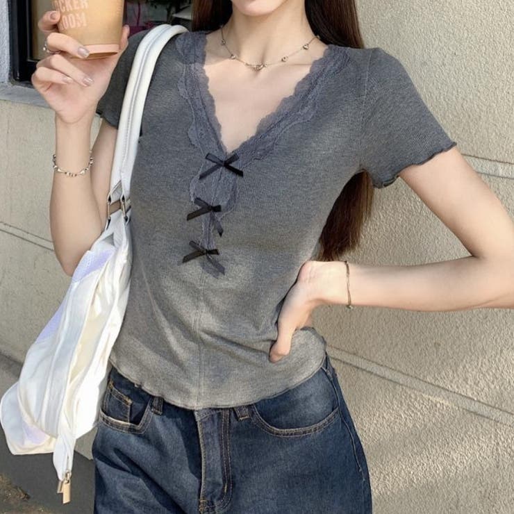 【春夏新作】リボンレースV開きトップス | LADY LIKE  | 詳細画像6 