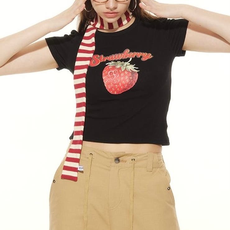 【春夏新作】ストロベリープリントコンパクト半袖Tシャツ | LADY LIKE  | 詳細画像3 