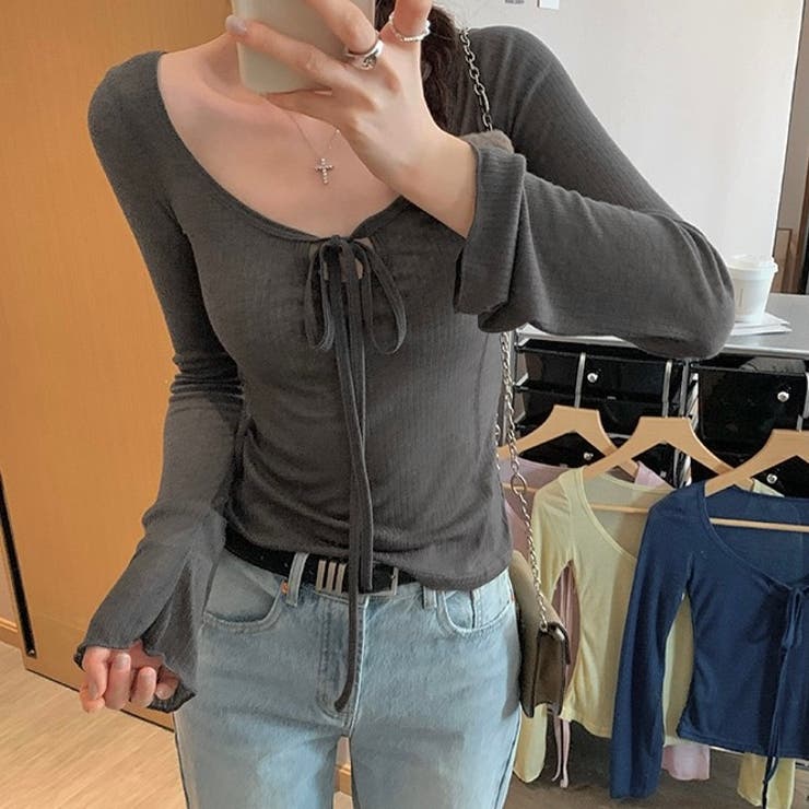 【春夏新作】胸リボンデコルテ空きシアートップス | LADY LIKE  | 詳細画像10 