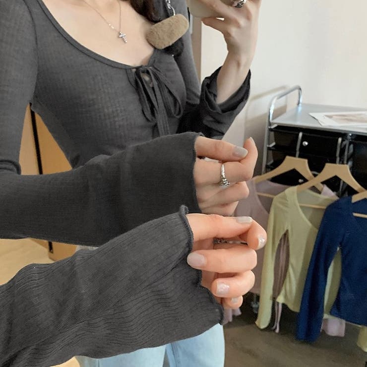 【春夏新作】胸リボンデコルテ空きシアートップス | LADY LIKE  | 詳細画像12 