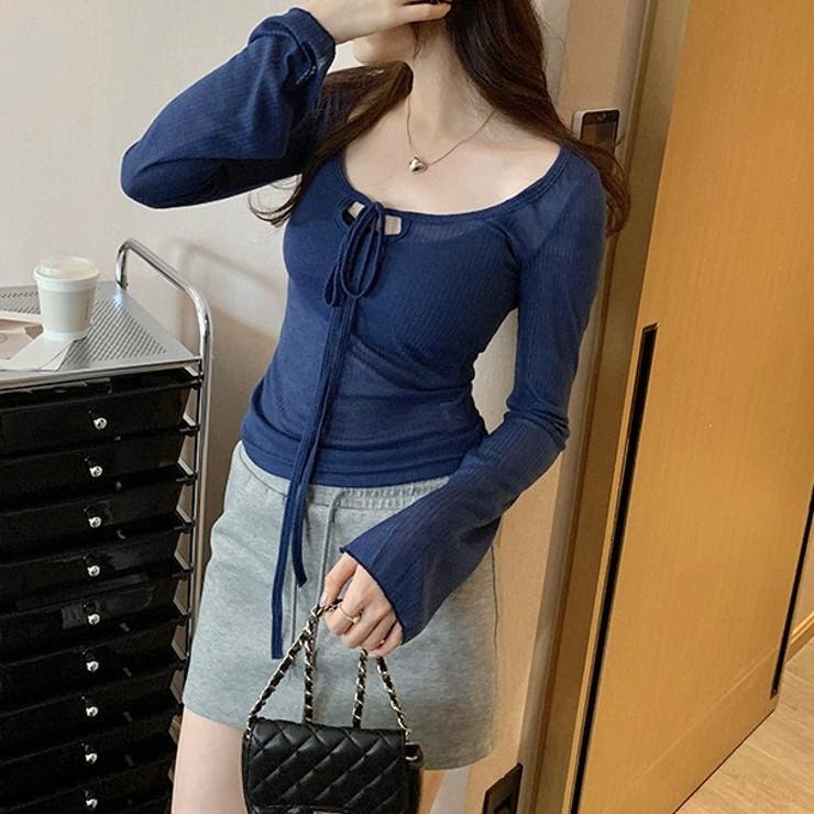 【春夏新作】胸リボンデコルテ空きシアートップス | LADY LIKE  | 詳細画像14 