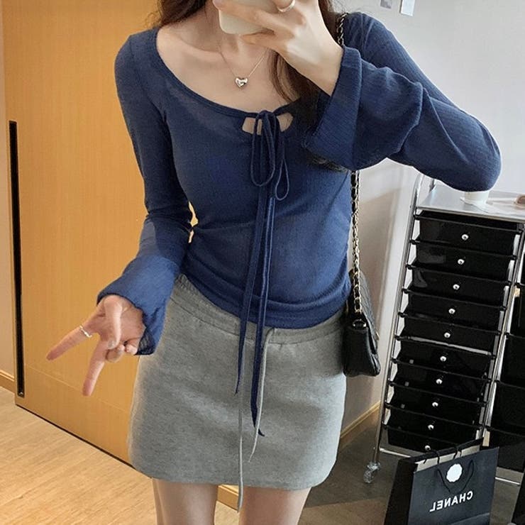 【春夏新作】胸リボンデコルテ空きシアートップス | LADY LIKE  | 詳細画像15 