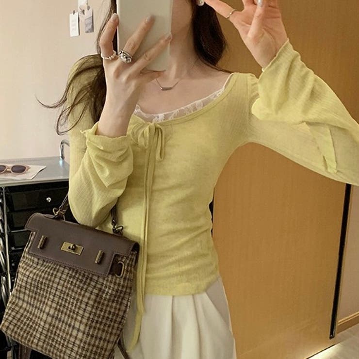 【春夏新作】胸リボンデコルテ空きシアートップス | LADY LIKE  | 詳細画像5 