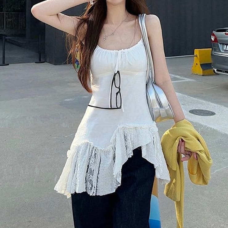 ホワイト | 【春夏新作】ランダムヘムキャミチュニック | LADY LIKE 