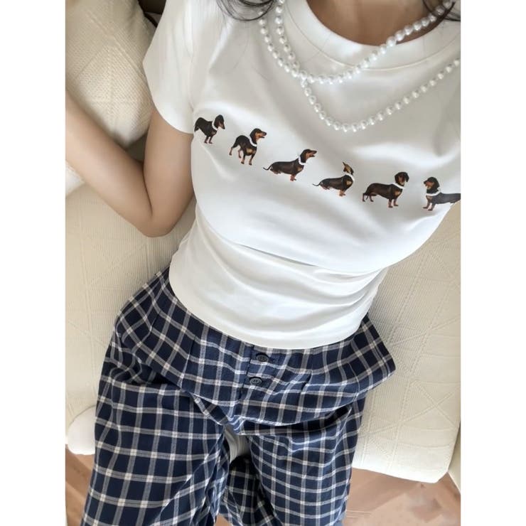 ホワイト | 【春夏新作】ダックスプリント半袖Tシャツ | LADY LIKE 