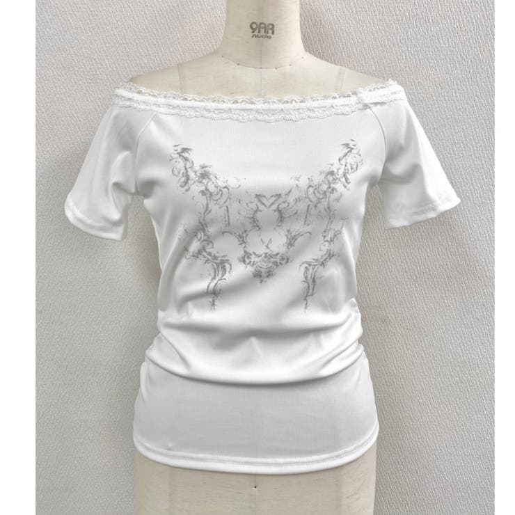 レース付きホワイトTシャツ 38サイズ 大きいサイズ ストレッチレースインナートップス（OtonaSMILE