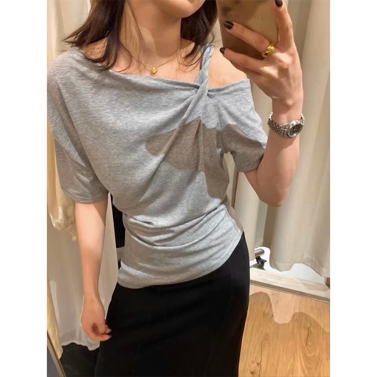 【春夏新作】ワンショルダーアシンメトリー半袖トップス | LADY LIKE  | 詳細画像13 