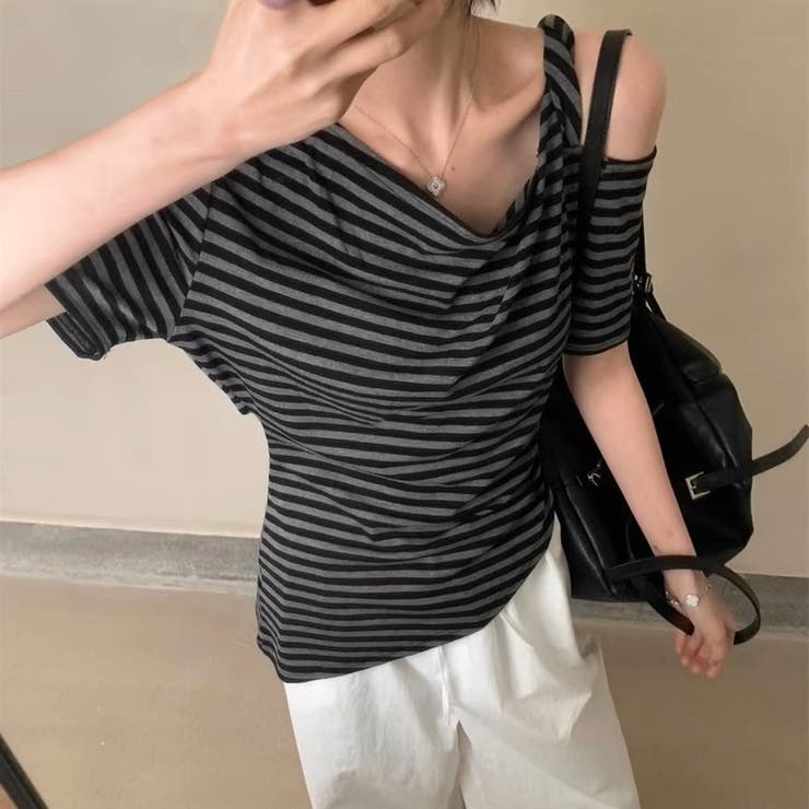 【春夏新作】ワンショルダーアシンメトリー半袖トップス | LADY LIKE  | 詳細画像15 