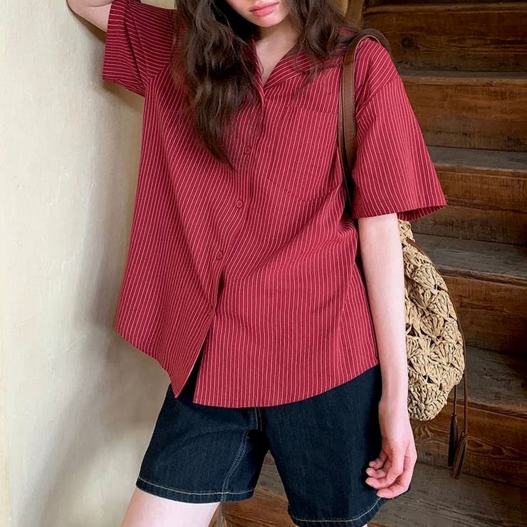 【春夏新作】ピンストライプゆったりオープンカラーシャツ | LADY LIKE  | 詳細画像11 