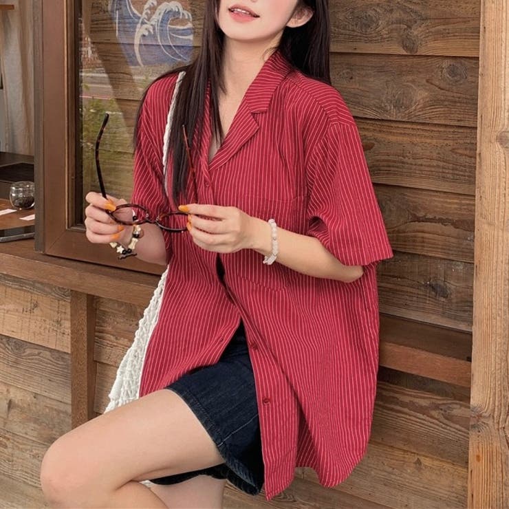 【春夏新作】ピンストライプゆったりオープンカラーシャツ | LADY LIKE  | 詳細画像5 