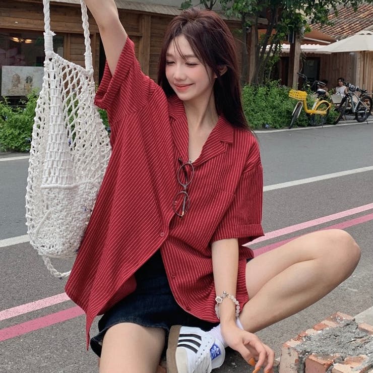 【春夏新作】ピンストライプゆったりオープンカラーシャツ | LADY LIKE  | 詳細画像6 