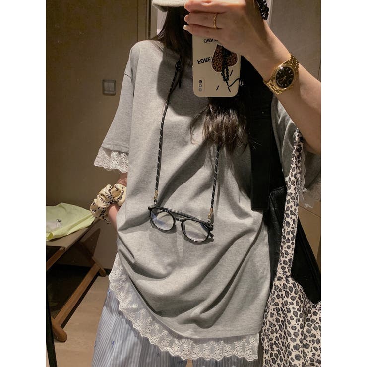 【春夏新作】レーストリミングゆったり半袖Tシャツ | LADY LIKE  | 詳細画像13 
