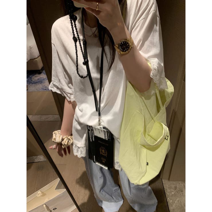 【春夏新作】レーストリミングゆったり半袖Tシャツ | LADY LIKE  | 詳細画像14 
