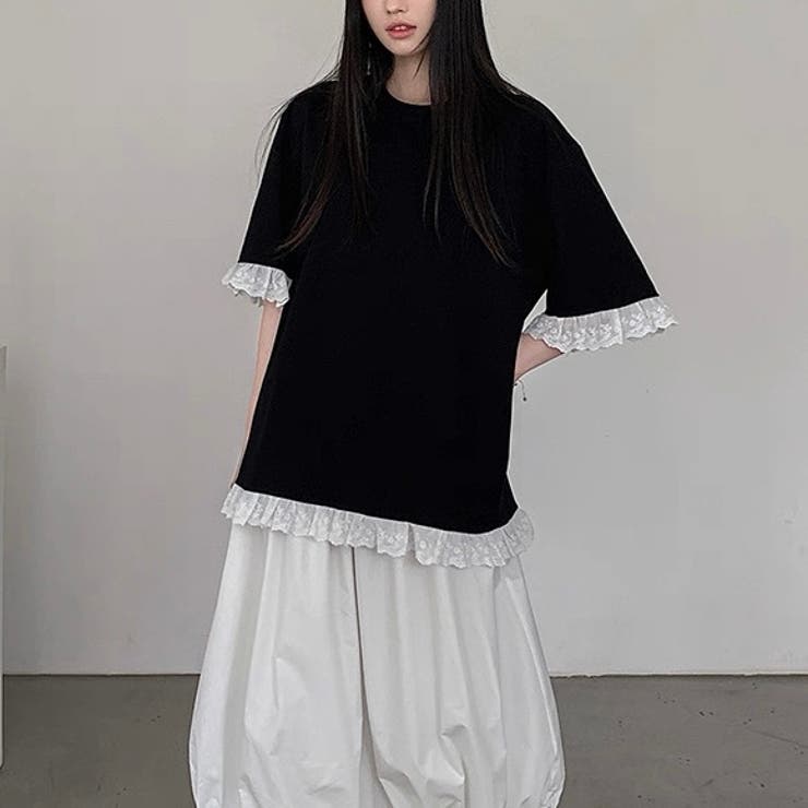 【春夏新作】レーストリミングゆったり半袖Tシャツ | LADY LIKE  | 詳細画像18 