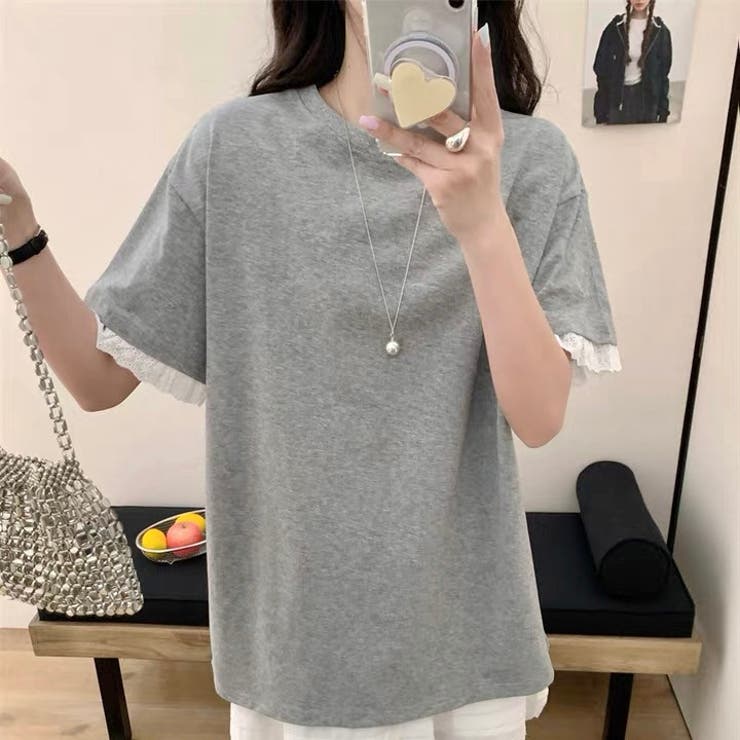 【春夏新作】レーストリミングゆったり半袖Tシャツ | LADY LIKE  | 詳細画像4 
