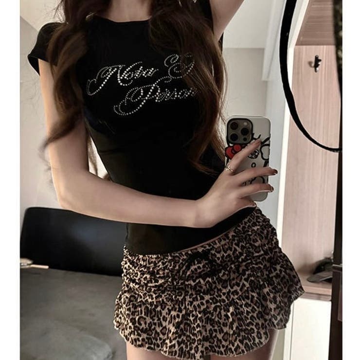 ラインストーンロゴ美シルエット半袖Tシャツ[品番：SHNW0012637]｜LADY