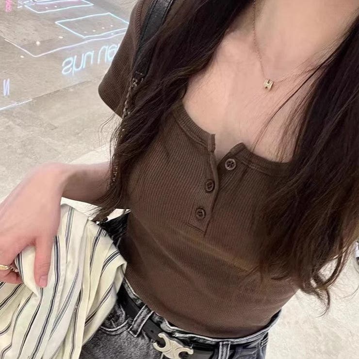 春夏新作】ヘンリーネックコンパクト半袖Tシャツ[品番：SHNW0012640