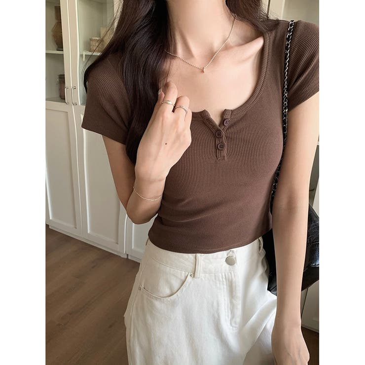 春夏新作】ヘンリーネックコンパクト半袖Tシャツ[品番：SHNW0012640