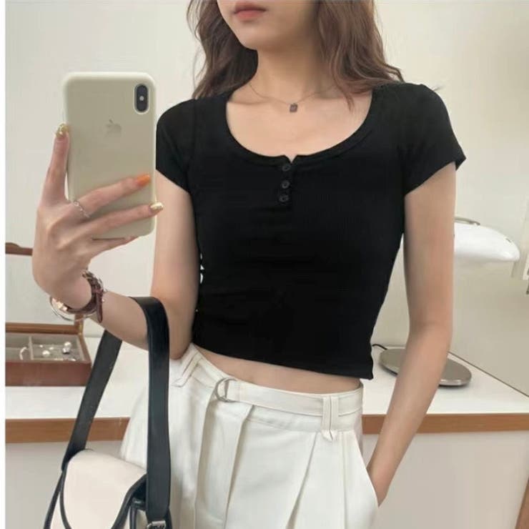 春夏新作】ヘンリーネックコンパクト半袖Tシャツ[品番：SHNW0012640