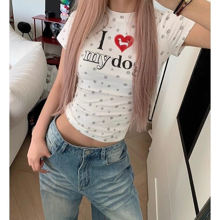【春夏新作】Dog足跡柄半袖Tシャツ | LADY LIKE  | 詳細画像2