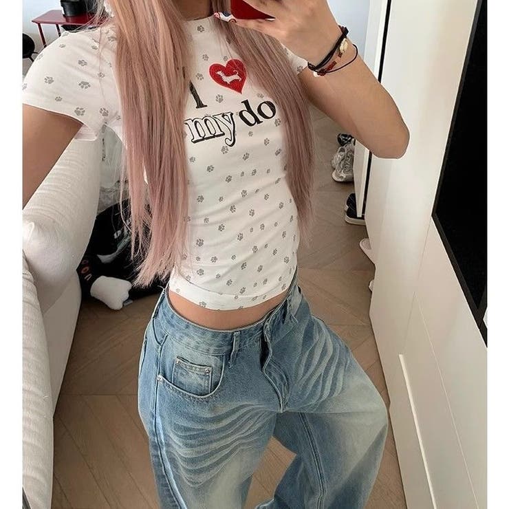 【春夏新作】Dog足跡柄半袖Tシャツ | LADY LIKE  | 詳細画像3