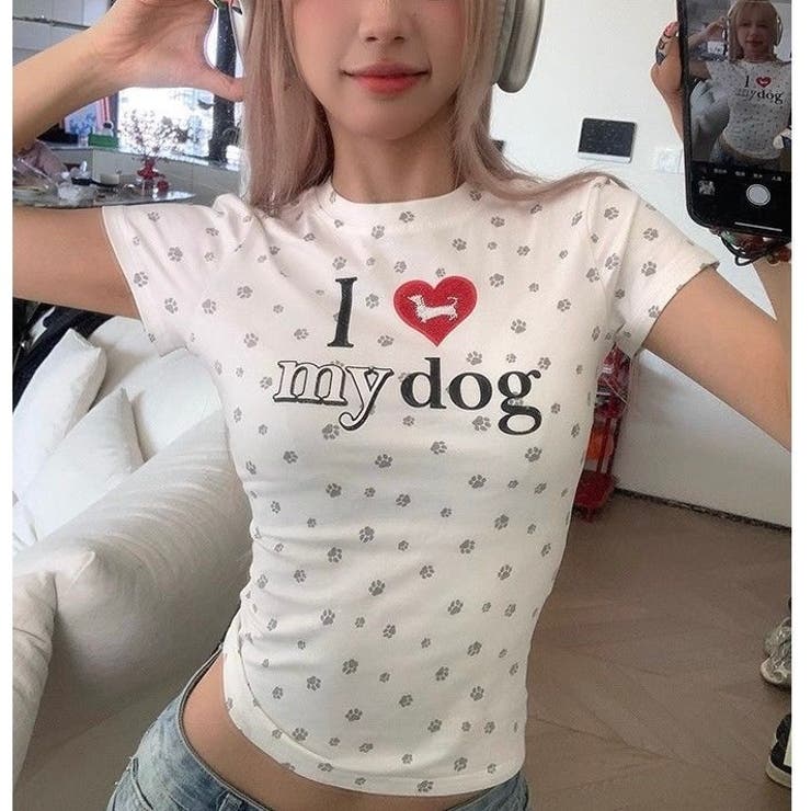 春夏新作】Dog足跡柄半袖Tシャツ[品番：SHNW0012652]｜LADY LIKE