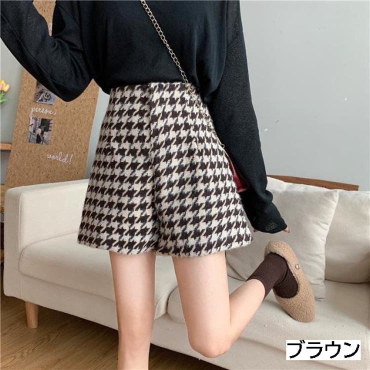 最前線の 千鳥柄ハイウエストショートパンツ GRL 千鳥柄ハイウエストショートパンツ
