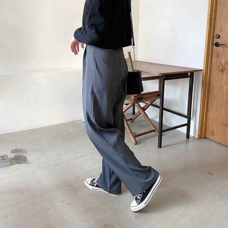 タック入りハイウエストテーパードパンツ ワイドパンツ ゆったり タック入りハイウエストテーパードパンツ ワイドパンツ ゆったり
