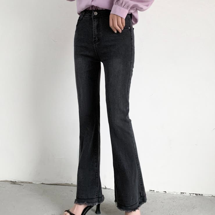 裾フリンジフレアーデニム フレアパンツ パンツ[品番：SHNW0003679