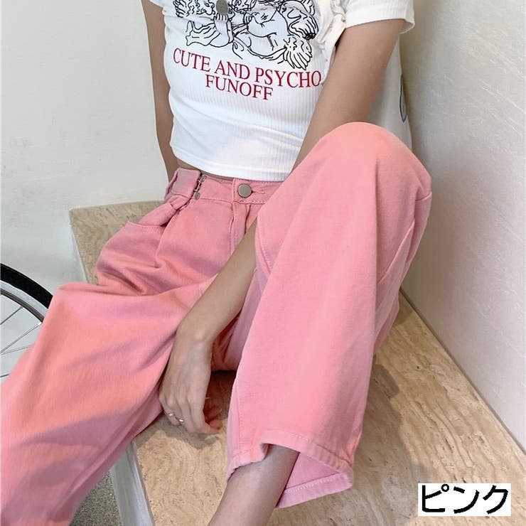 【Y2248】 デニム ジーンズ ピンク ゆったり 可愛い 着画