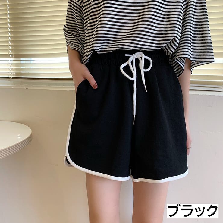 脇スリットパイピングショートパンツ ウエストゴム ボトムス[品番