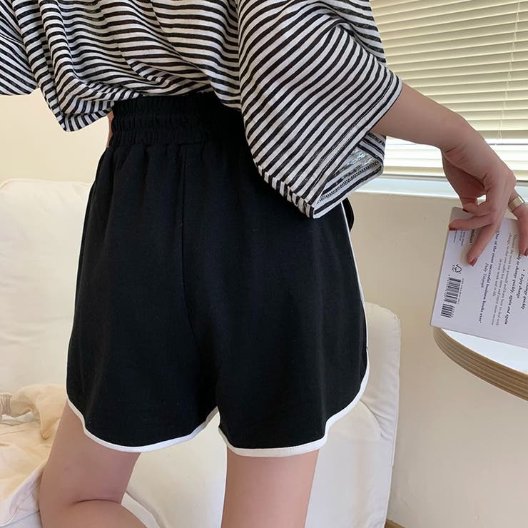 脇スリットパイピングショートパンツ ウエストゴム ボトムス