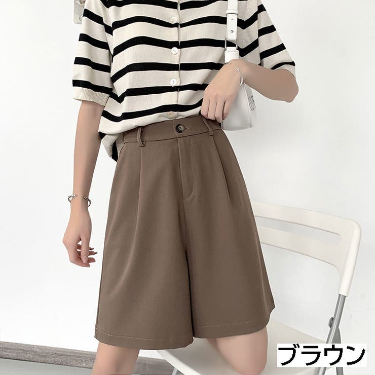 ハイウエストワンタックハーフパンツ ショートパンツ 大人[品番