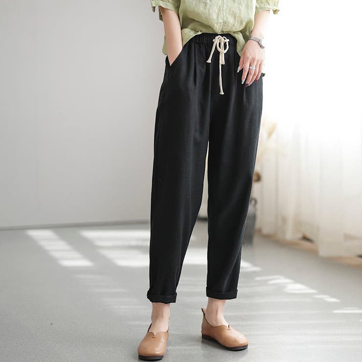 ウエストゴムテーパードパンツ 美脚 ウエストゴム[品番