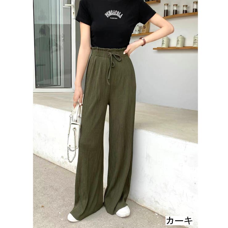 カーキ | ミニプリーツワイドパンツ | LADY LIKE 