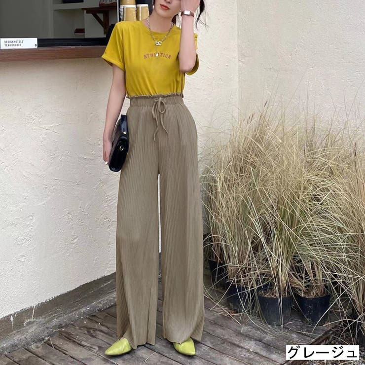 グレージュ | ミニプリーツワイドパンツ | LADY LIKE 