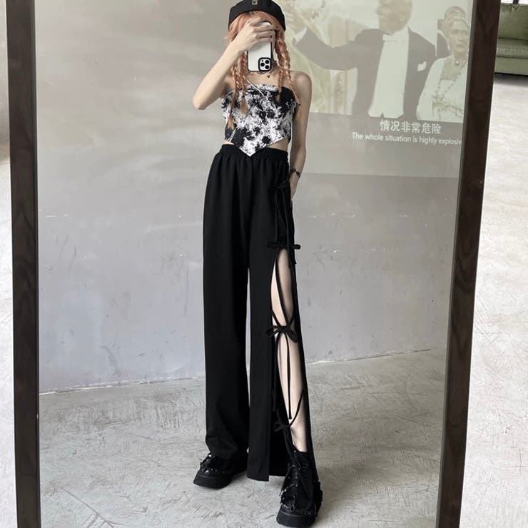 リボン開き見せハイウエストパンツ[品番：SHNW0010679]｜LADY