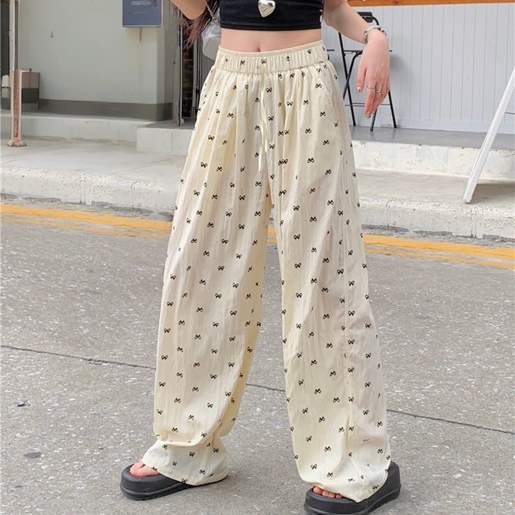 ミニリボン柄ワイドイージーパンツ[品番：SHNW0011373]｜LADY