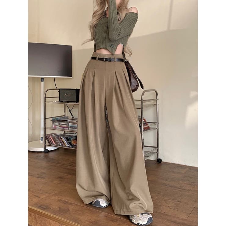 RE ARRIVAL/再入荷 春夏新作】ボックスプリーツハイウエストワイドパンツ[品番 パンツ