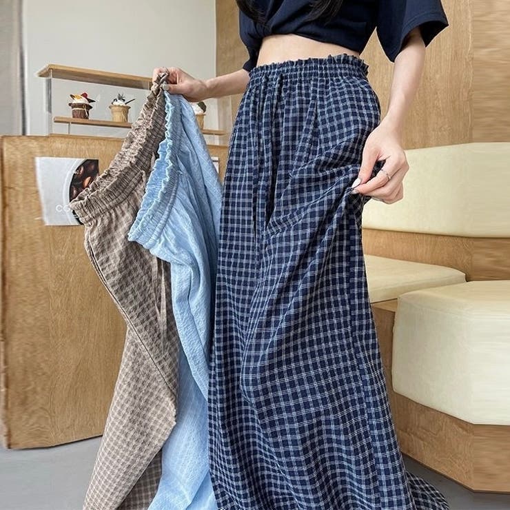 【春夏新作】チェック柄ワイドイージーパンツ | LADY LIKE  | 詳細画像1 