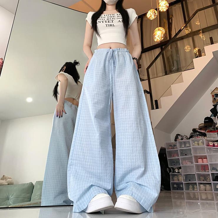 【春夏新作】チェック柄ワイドイージーパンツ | LADY LIKE  | 詳細画像2 